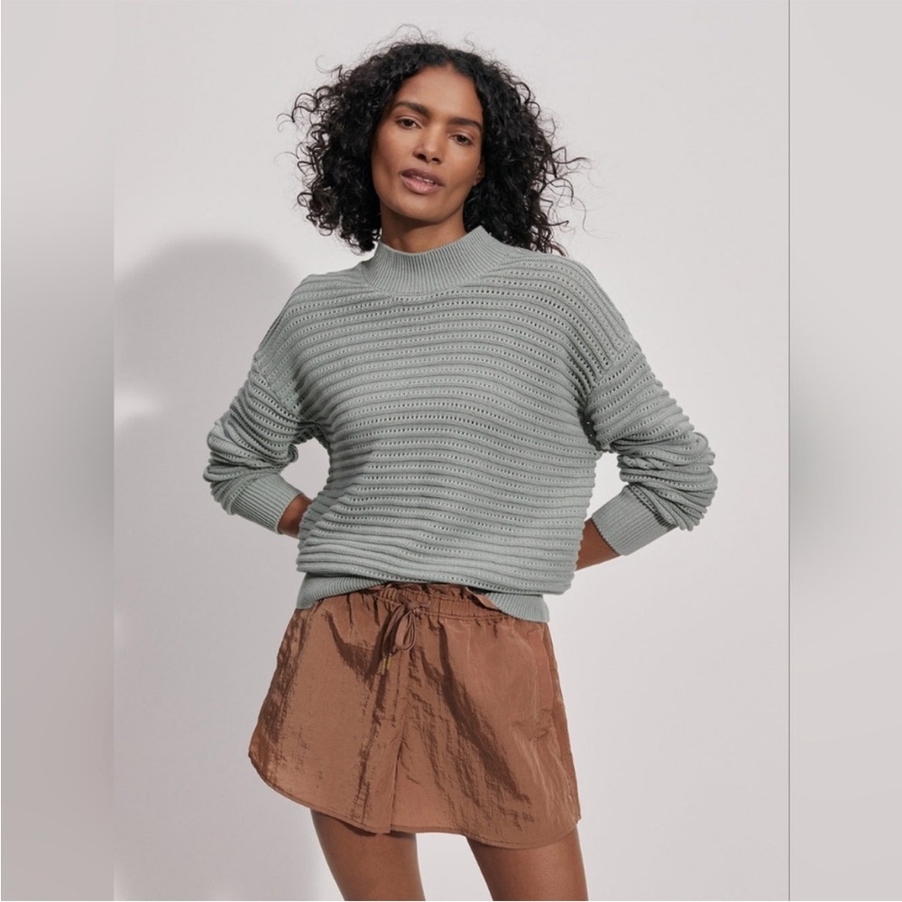 Varley Franco Knit Crew Light Open-Knit Sweater in Purple/Gray